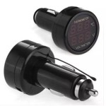 Digital Voltmeter - Thermometer, for car, red - green display, cigarette / lighter socket connection